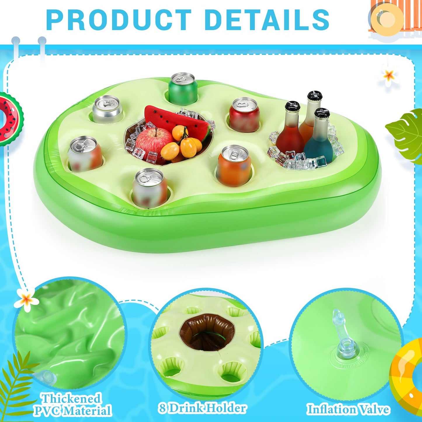 FillTouch Avocado Flamingo Pool Drink Float – 8-Slot Storage & Built-In Tray