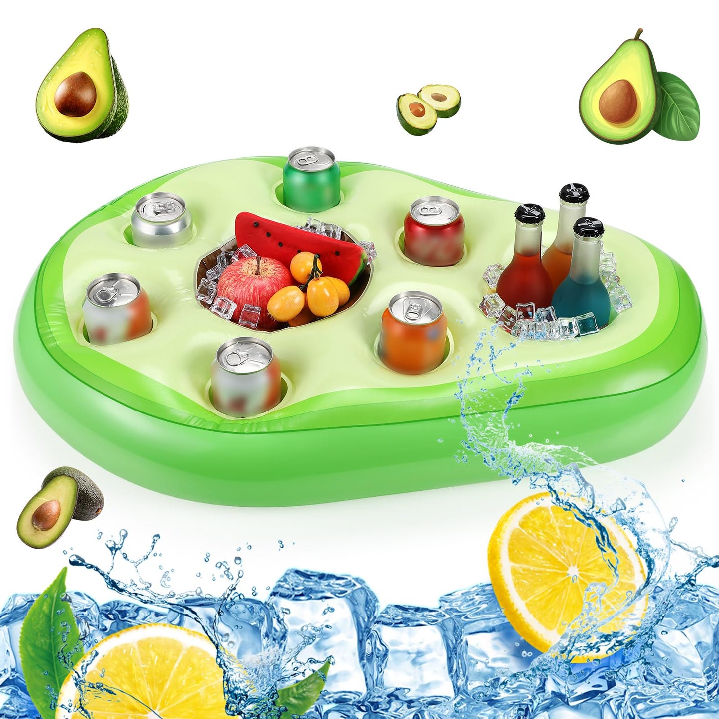 FillTouch Avocado Flamingo Pool Drink Float – 8-Slot Storage & Built-In Tray