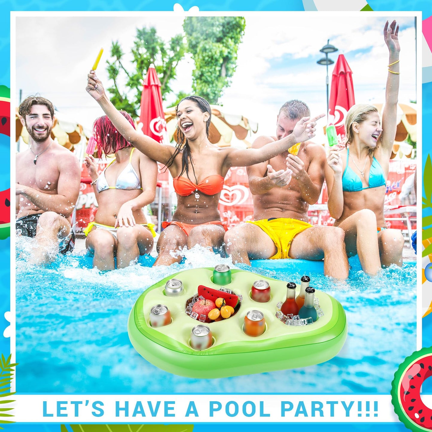 FillTouch Avocado Flamingo Pool Drink Float – 8-Slot Storage & Built-In Tray