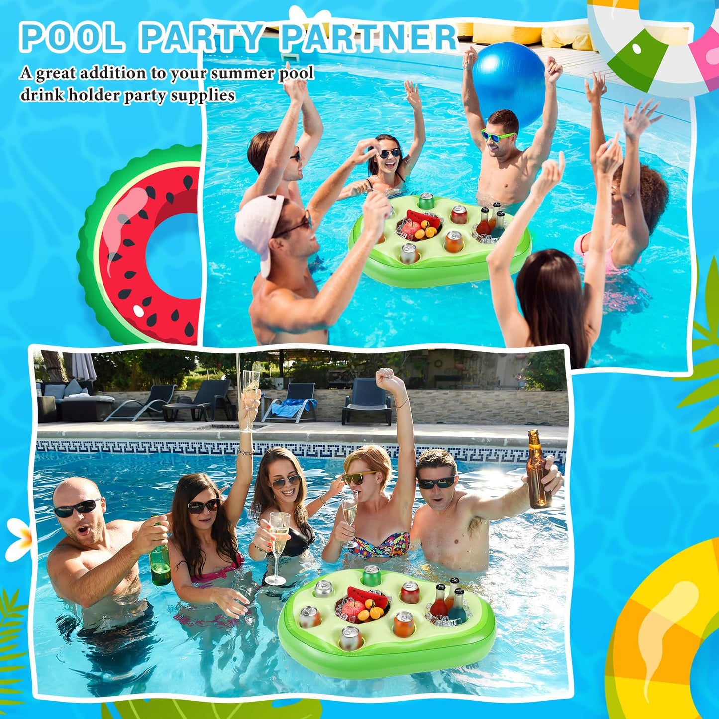 FillTouch Avocado Flamingo Pool Drink Float – 8-Slot Storage & Built-In Tray