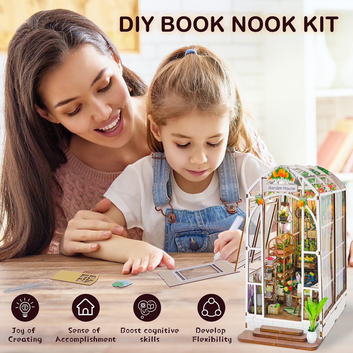 Fimeetoy Book Nook Kit for Adults — DIY Miniature House with LED Light