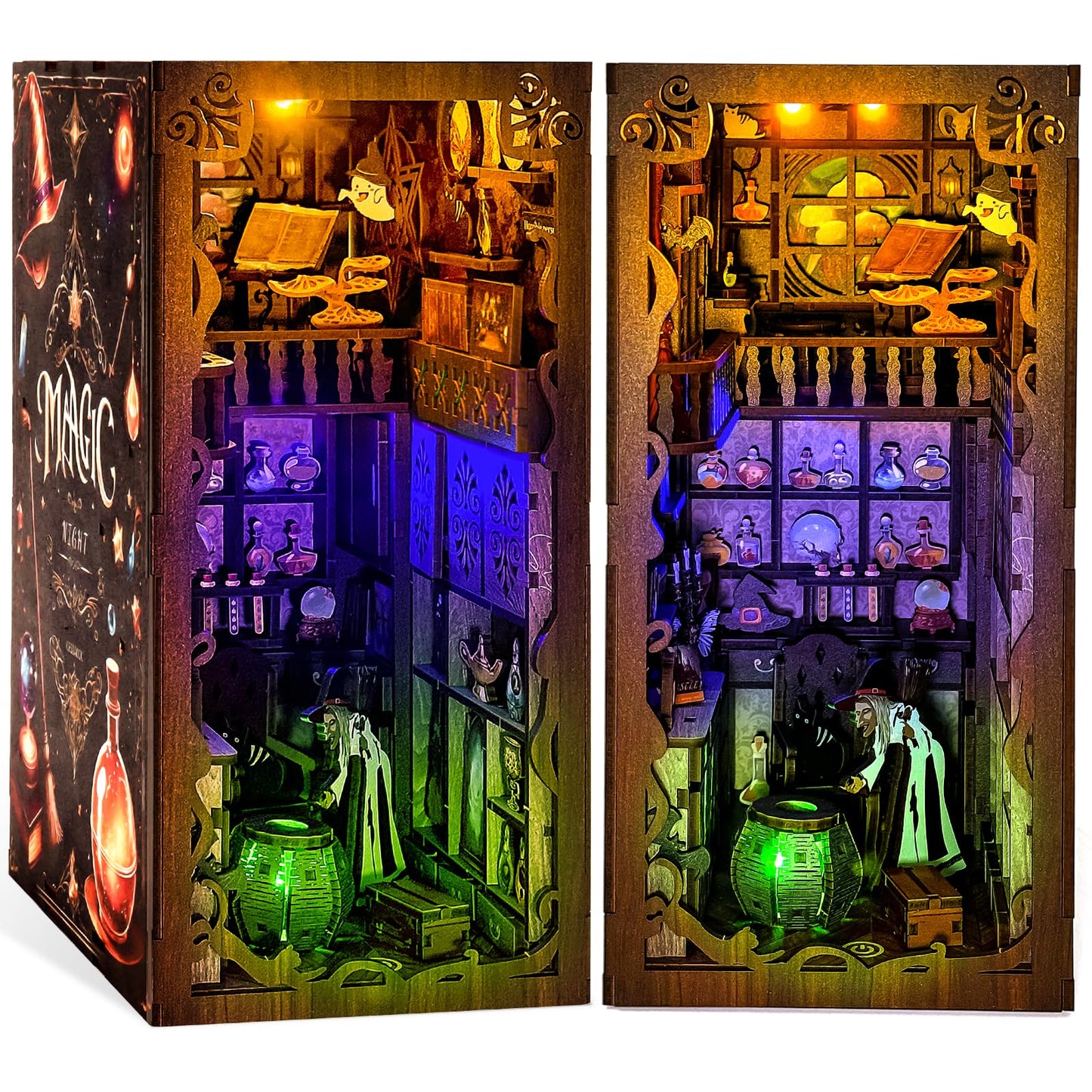 Fimeetoy Book Nook Kit – LED Witch House for Adults & Teens | DIY Miniature Shelf Decor