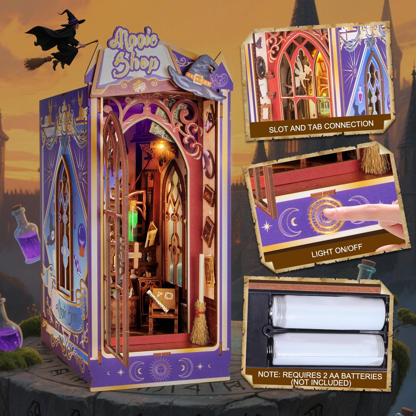 Fimeetoy Glow Book Nook Kit – LED Miniature House DIY for Adults