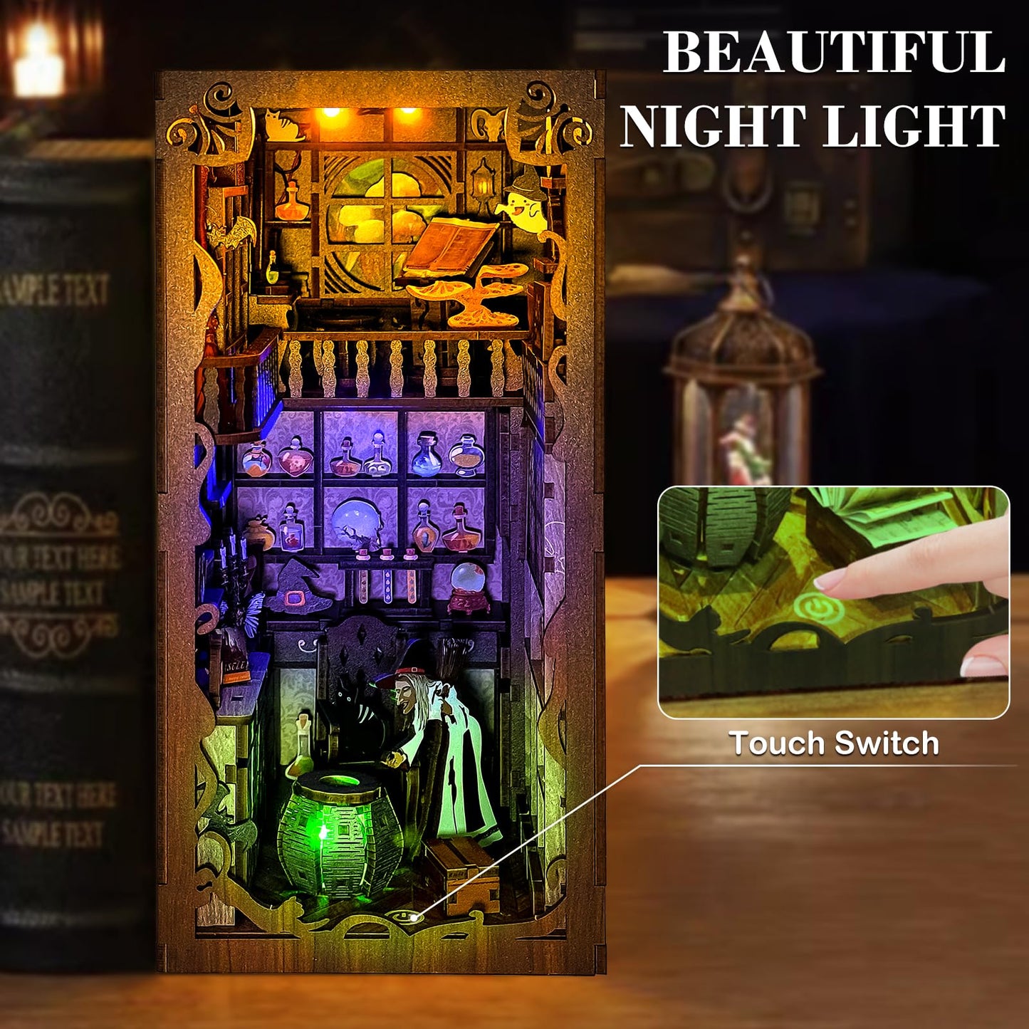 Fimeetoy Book Nook Kit – LED Witch House for Adults & Teens | DIY Miniature Shelf Decor