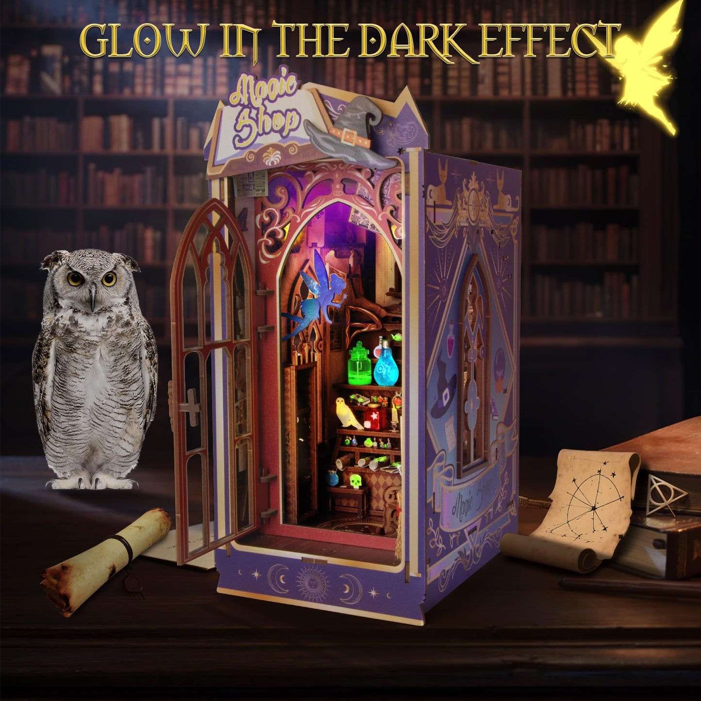 Fimeetoy Glow Book Nook Kit – LED Miniature House DIY for Adults