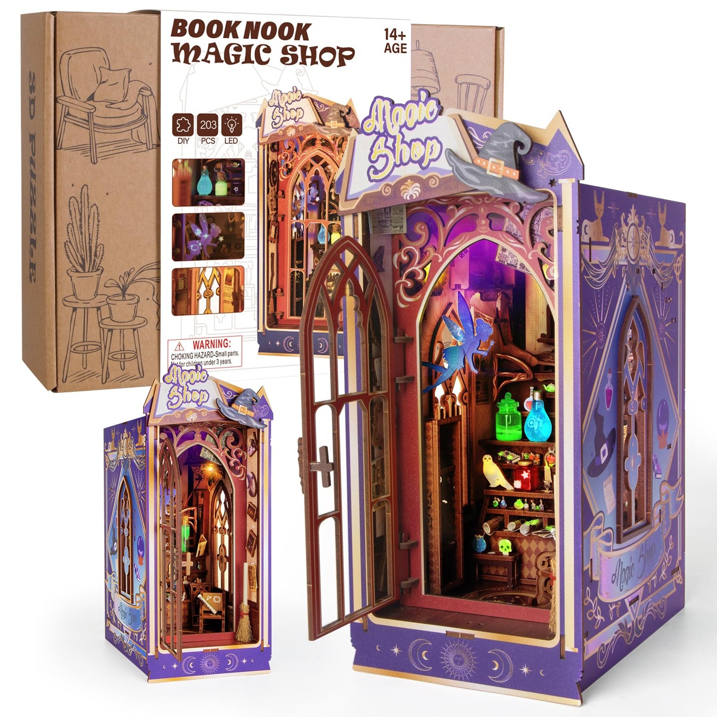 Fimeetoy Glow Book Nook Kit – LED Miniature House DIY for Adults