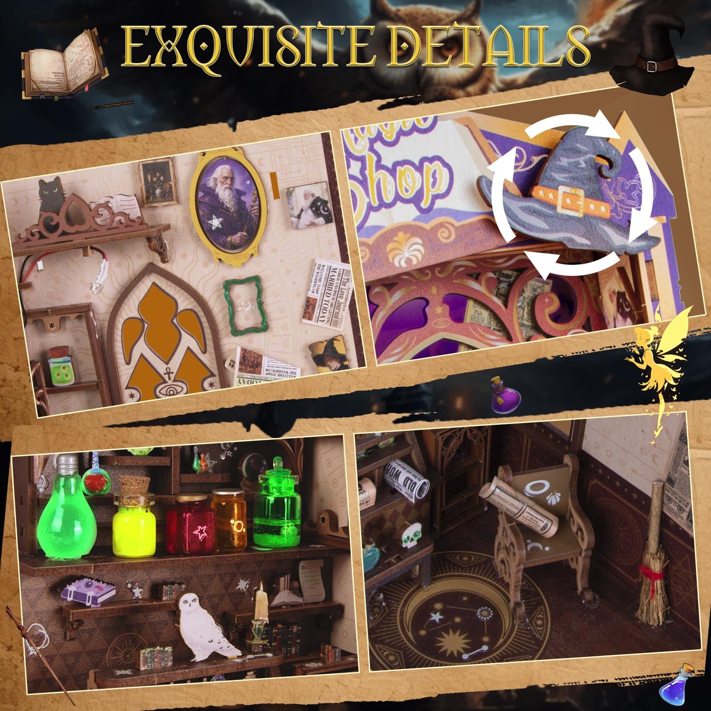 Fimeetoy Glow Book Nook Kit – LED Miniature House DIY for Adults