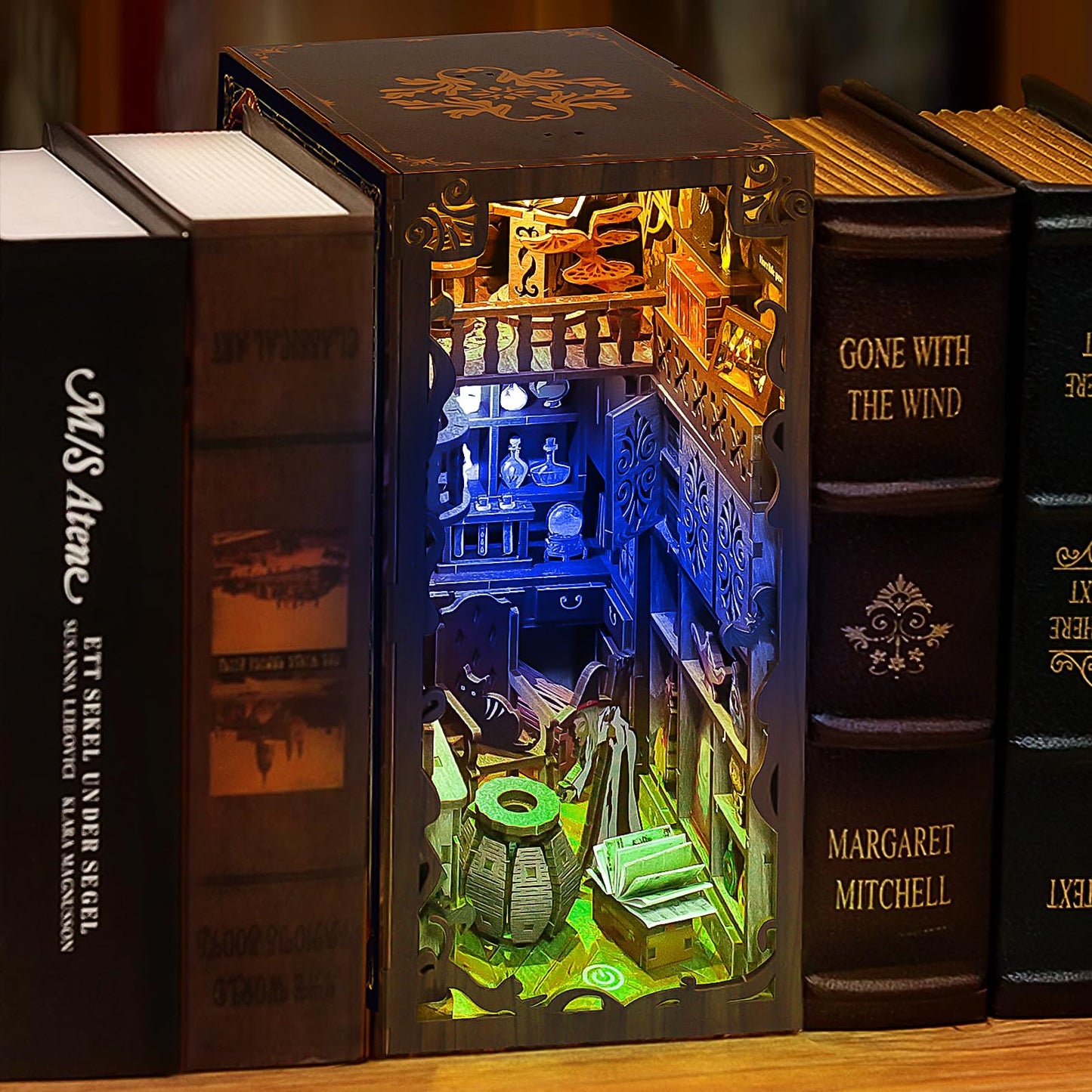 Fimeetoy Book Nook Kit – LED Witch House for Adults & Teens | DIY Miniature Shelf Decor
