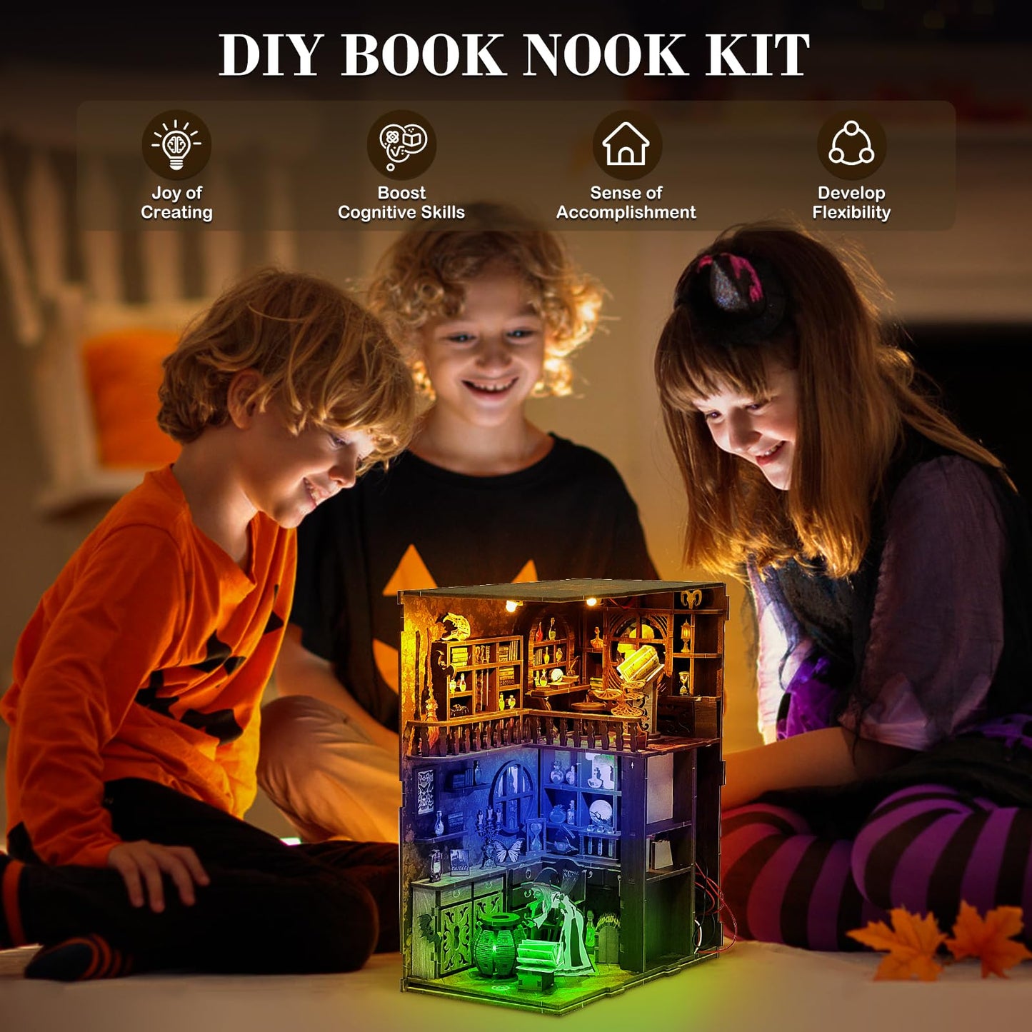 Fimeetoy Book Nook Kit – LED Witch House for Adults & Teens | DIY Miniature Shelf Decor