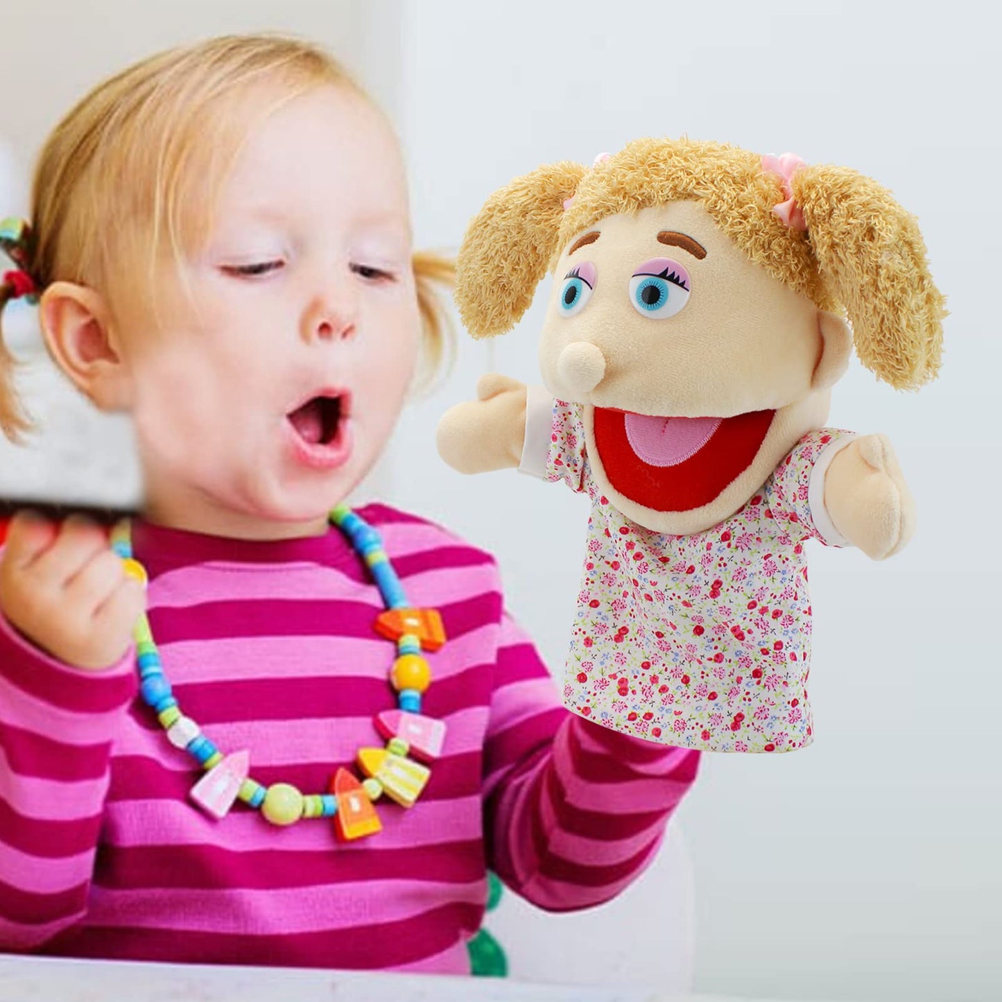 FIMIGID Family Hand Puppets – 13.4-Inch Multi-Ethnic Plush Puppets for Kids