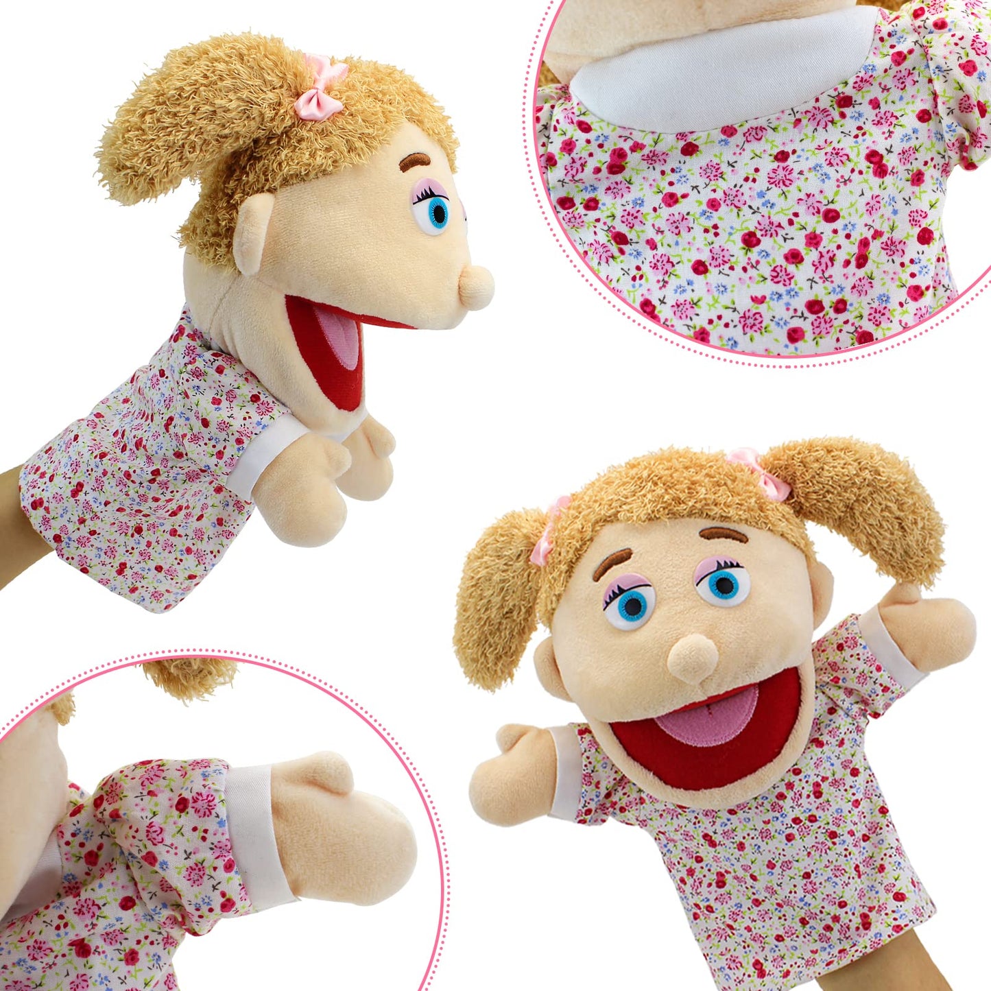 FIMIGID Family Hand Puppets – 13.4-Inch Multi-Ethnic Plush Puppets for Kids