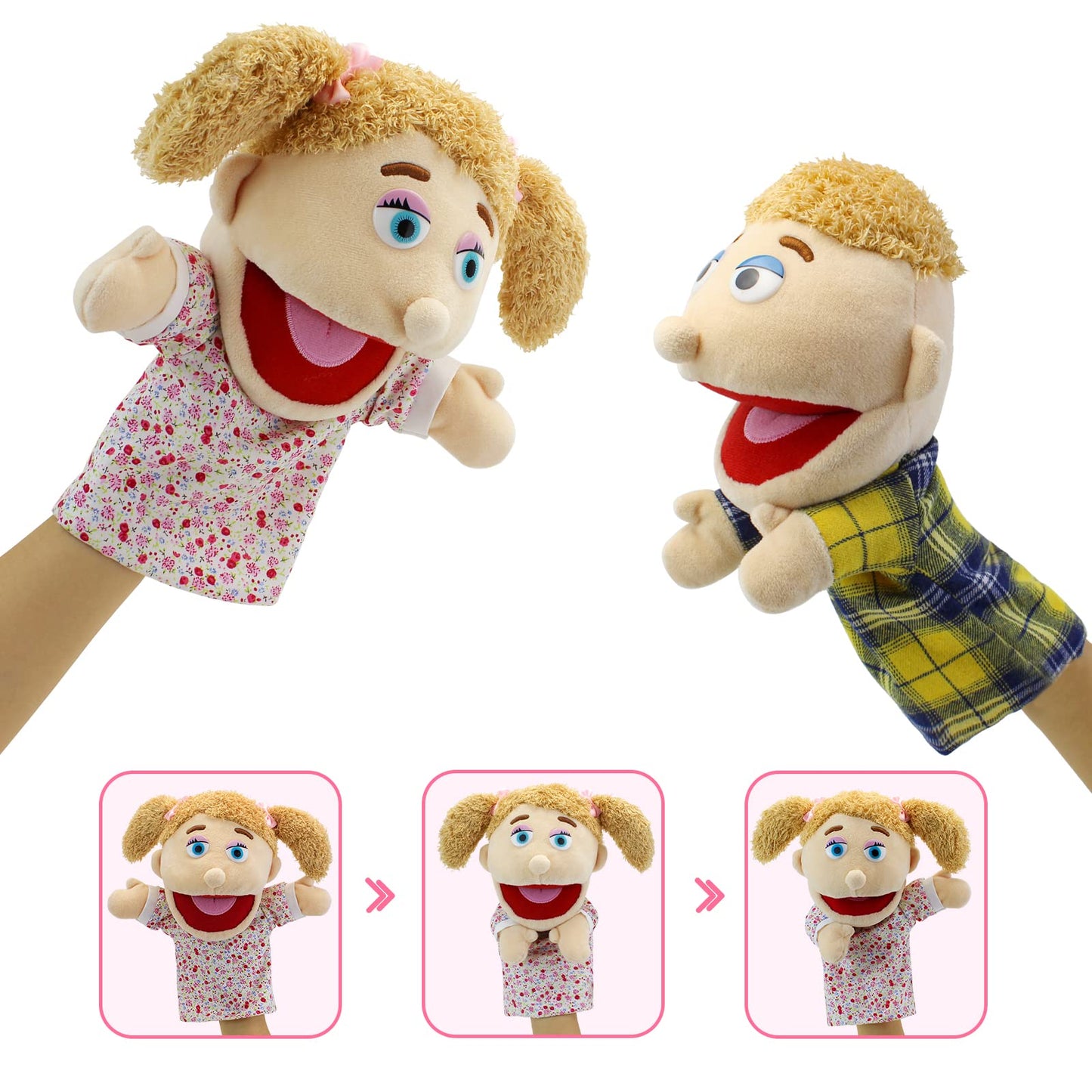 FIMIGID Family Hand Puppets – 13.4-Inch Multi-Ethnic Plush Puppets for Kids