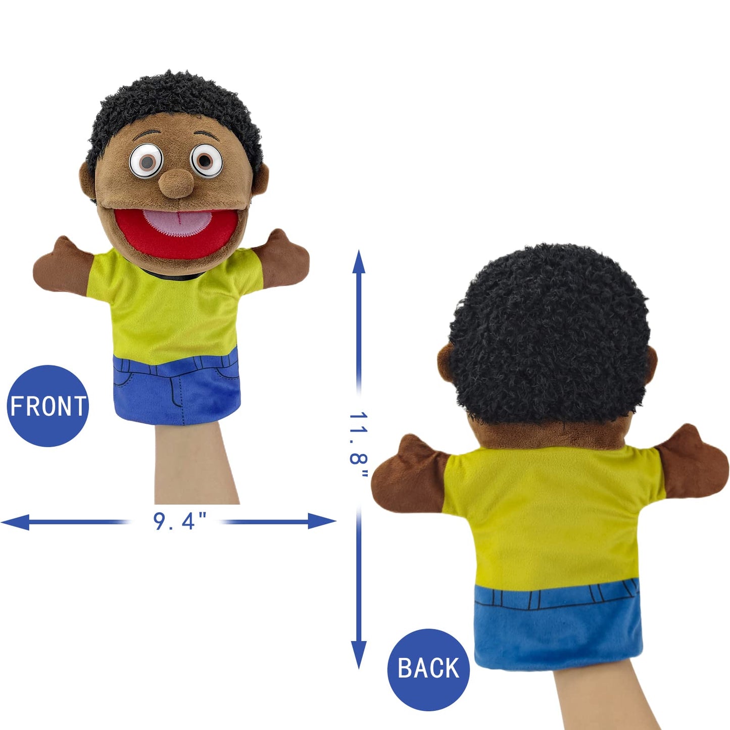 FIMIGID Family Hand Puppets — Multicultural 11.8-Inch Plush Puppets with Movable Mouth (African Style)