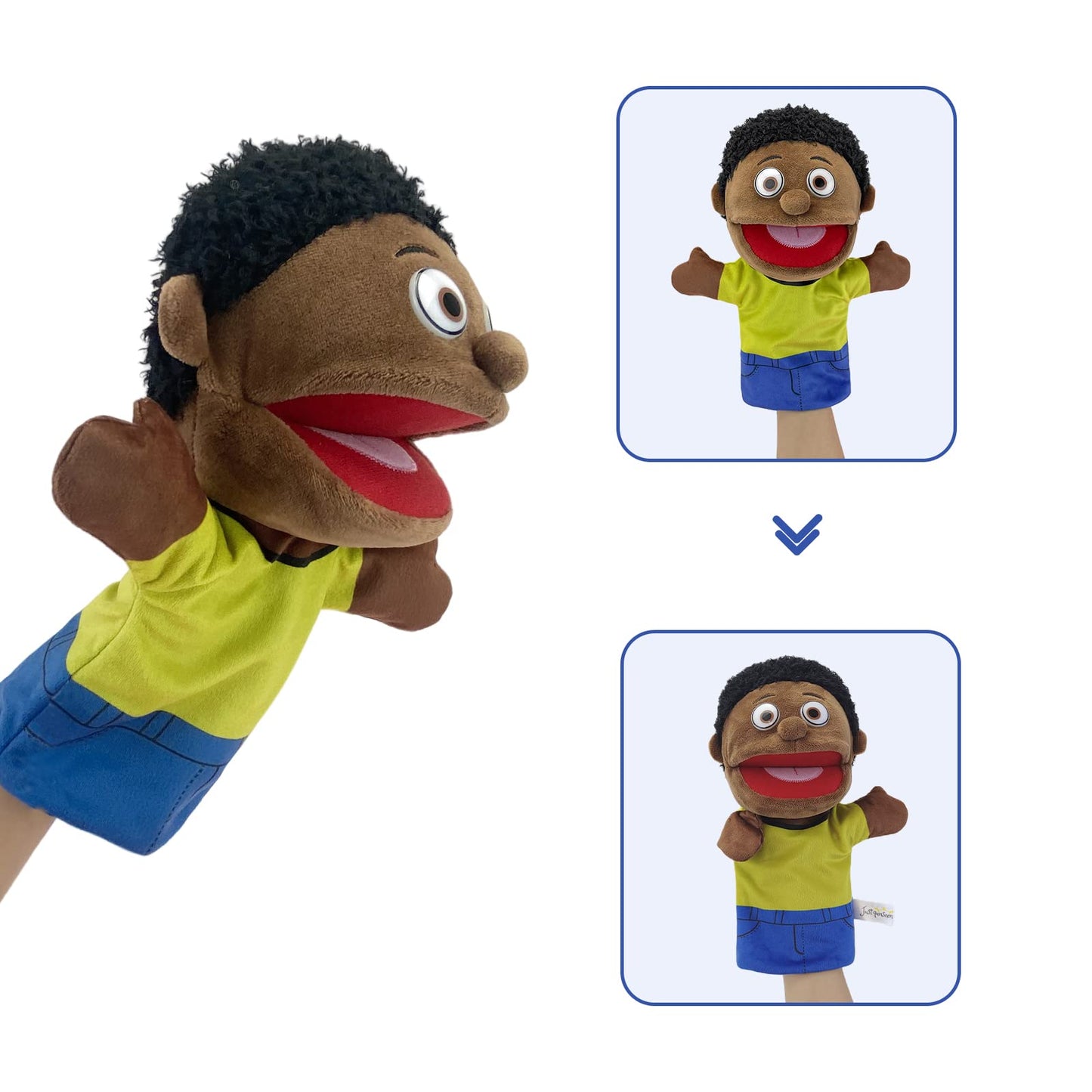 FIMIGID Family Hand Puppets — Multicultural 11.8-Inch Plush Puppets with Movable Mouth (African Style)