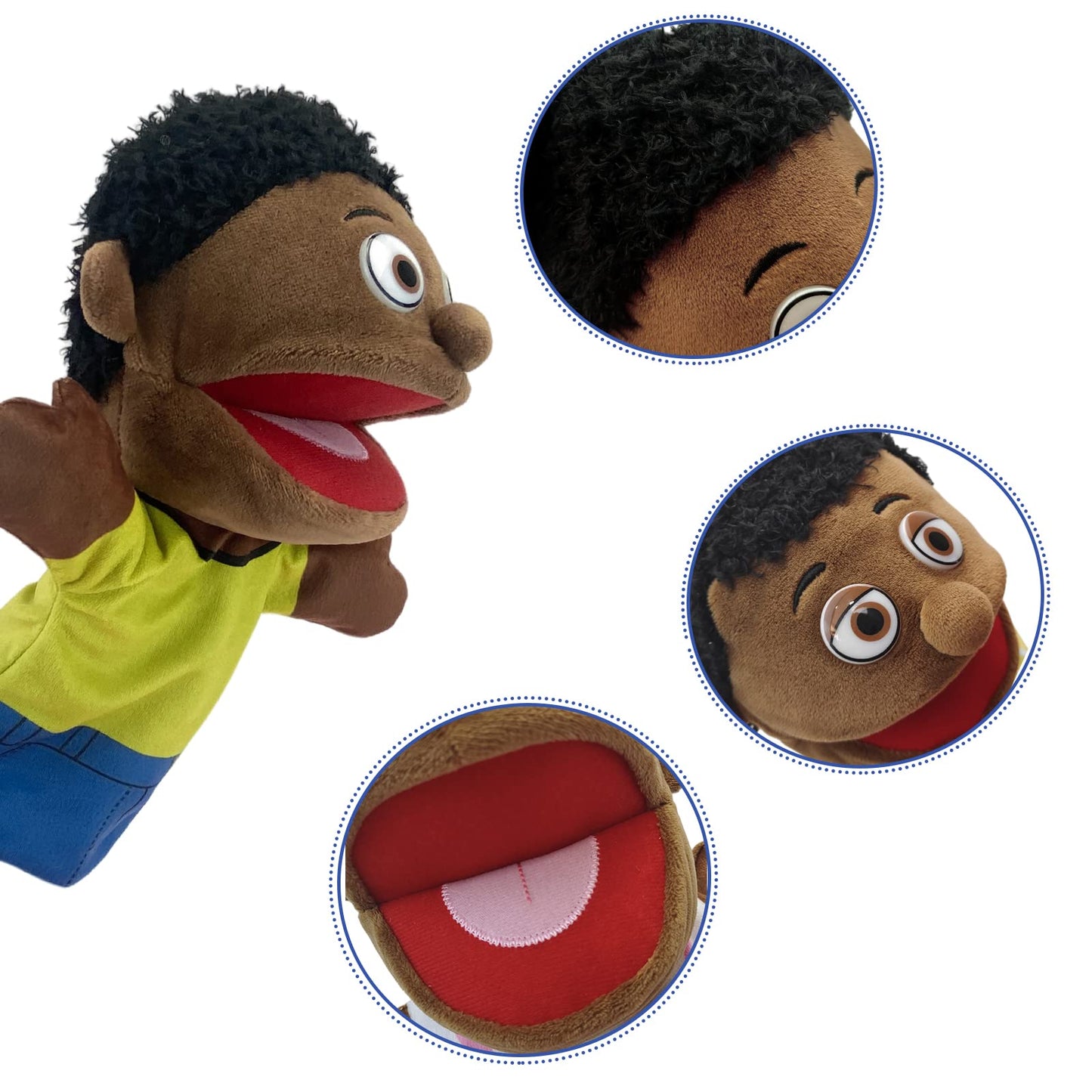 FIMIGID Family Hand Puppets — Multicultural 11.8-Inch Plush Puppets with Movable Mouth (African Style)