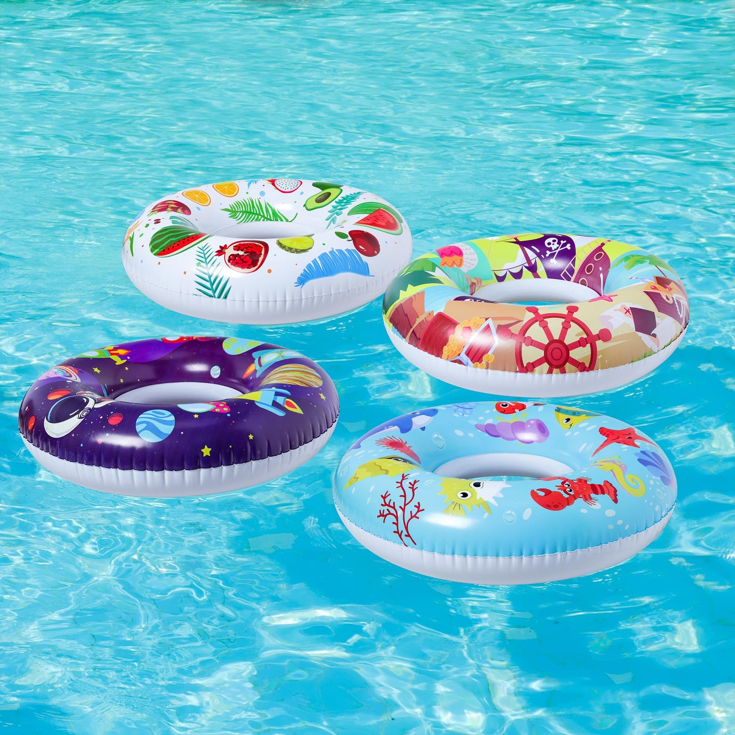 FindUWill 4 Pack Pool Floats + 2 Beach Balls | Inflatable Pool Toys