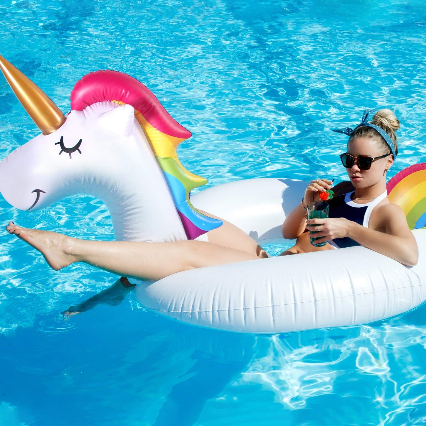 FindUWill 2 Pack Pool Floats – 57in Unicorn & 46in Flamingo + 2 Beach Balls