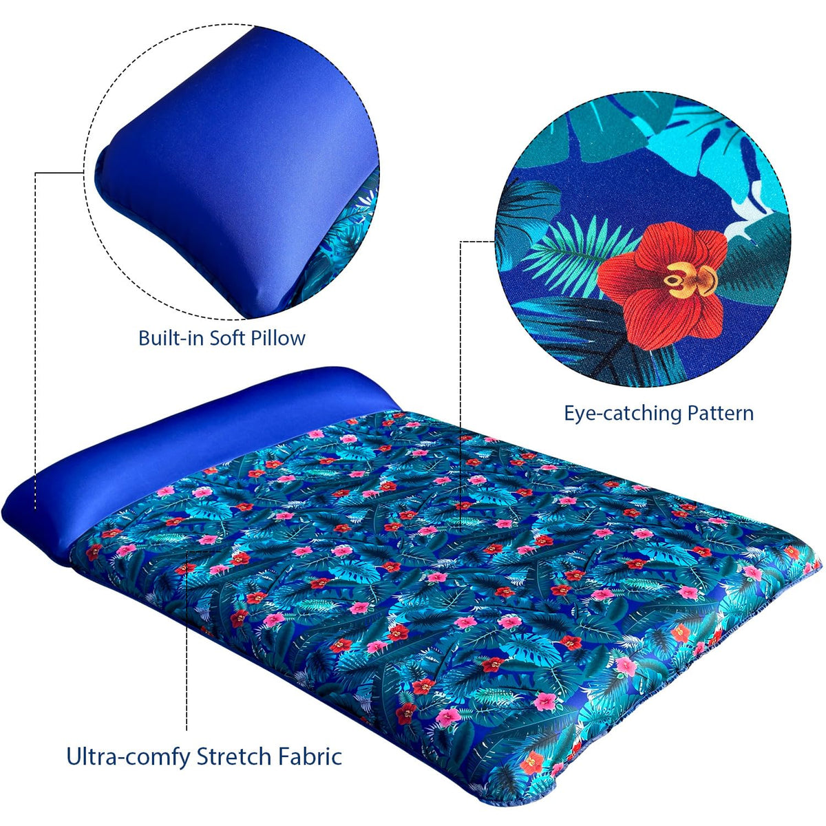 FindUWill Ultra Comfort Pool Float - 77'' Double-Size Fabric Covered Lounger with Pillow