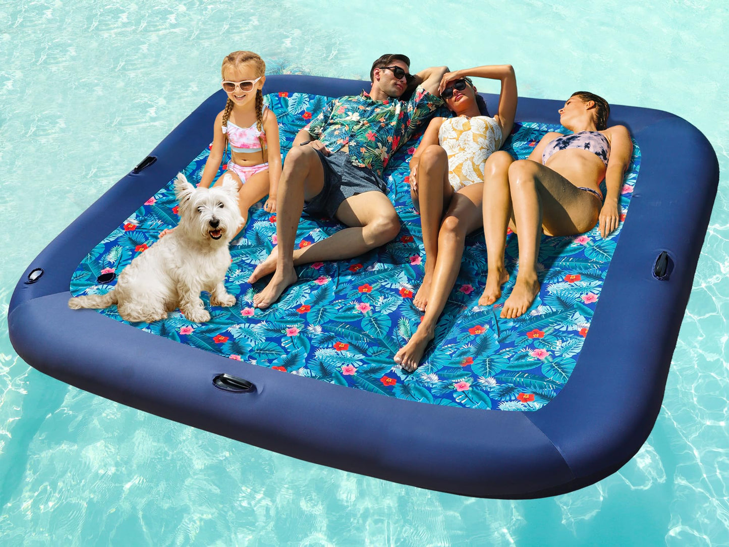FindUWill Extra Large Pool Float – 98.5'' Fabric-Covered Lounger for 4, Family Pool & Travel
