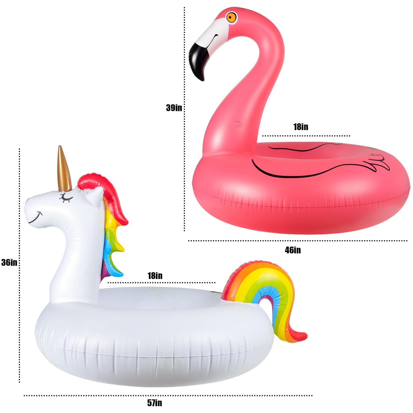 FindUWill 2 Pack Pool Floats – 57in Unicorn & 46in Flamingo + 2 Beach Balls