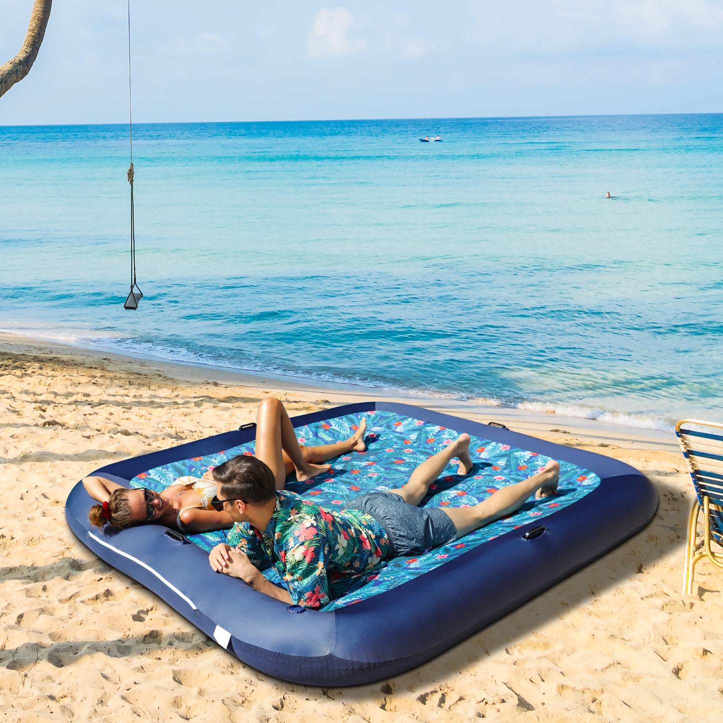 FindUWill Extra Large Pool Float – 98.5'' Fabric-Covered Lounger for 4, Family Pool & Travel