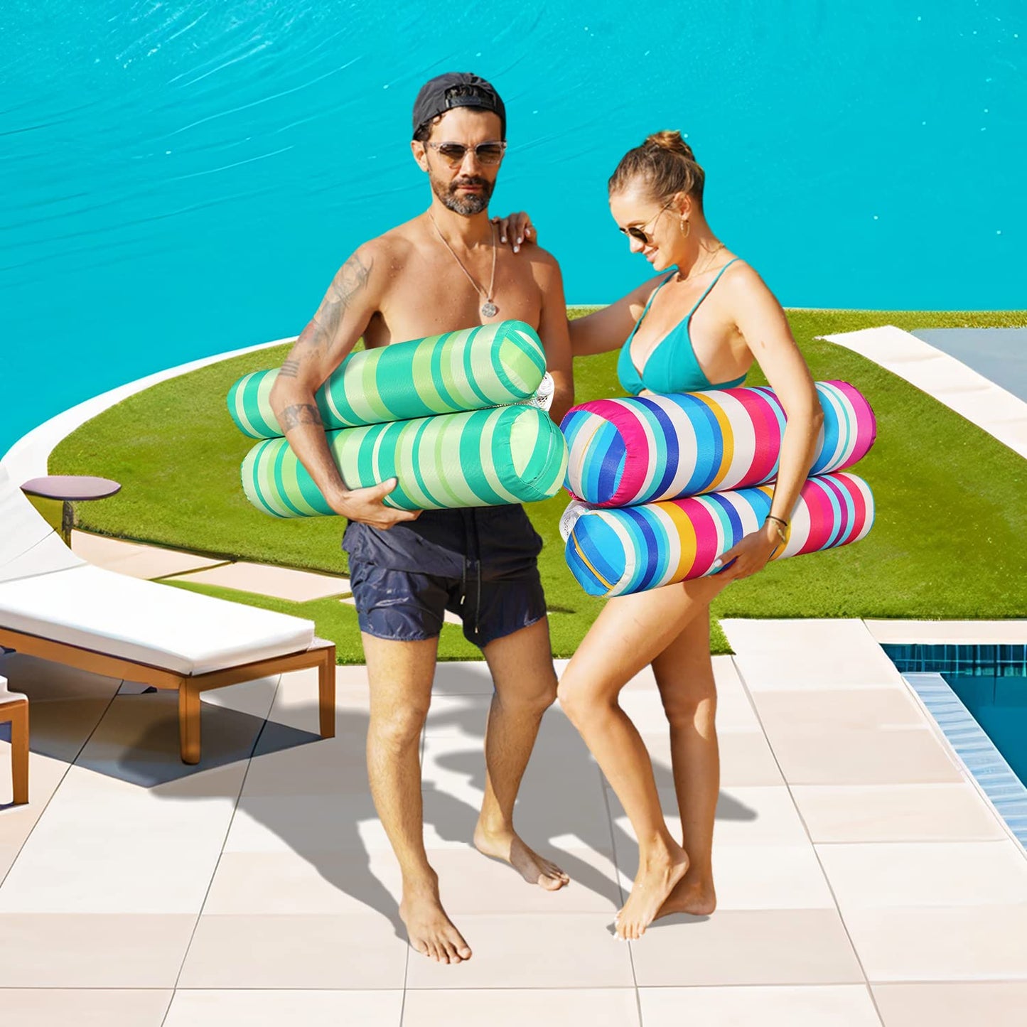FindUWill 2 Pack XL Pool Floats Hammock – Inflatable Water Lounges 55x28