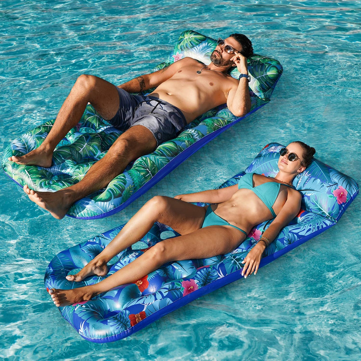 FindUWill Inflatable Pool Floats 2 Pack – XL Monstera Green & Blue