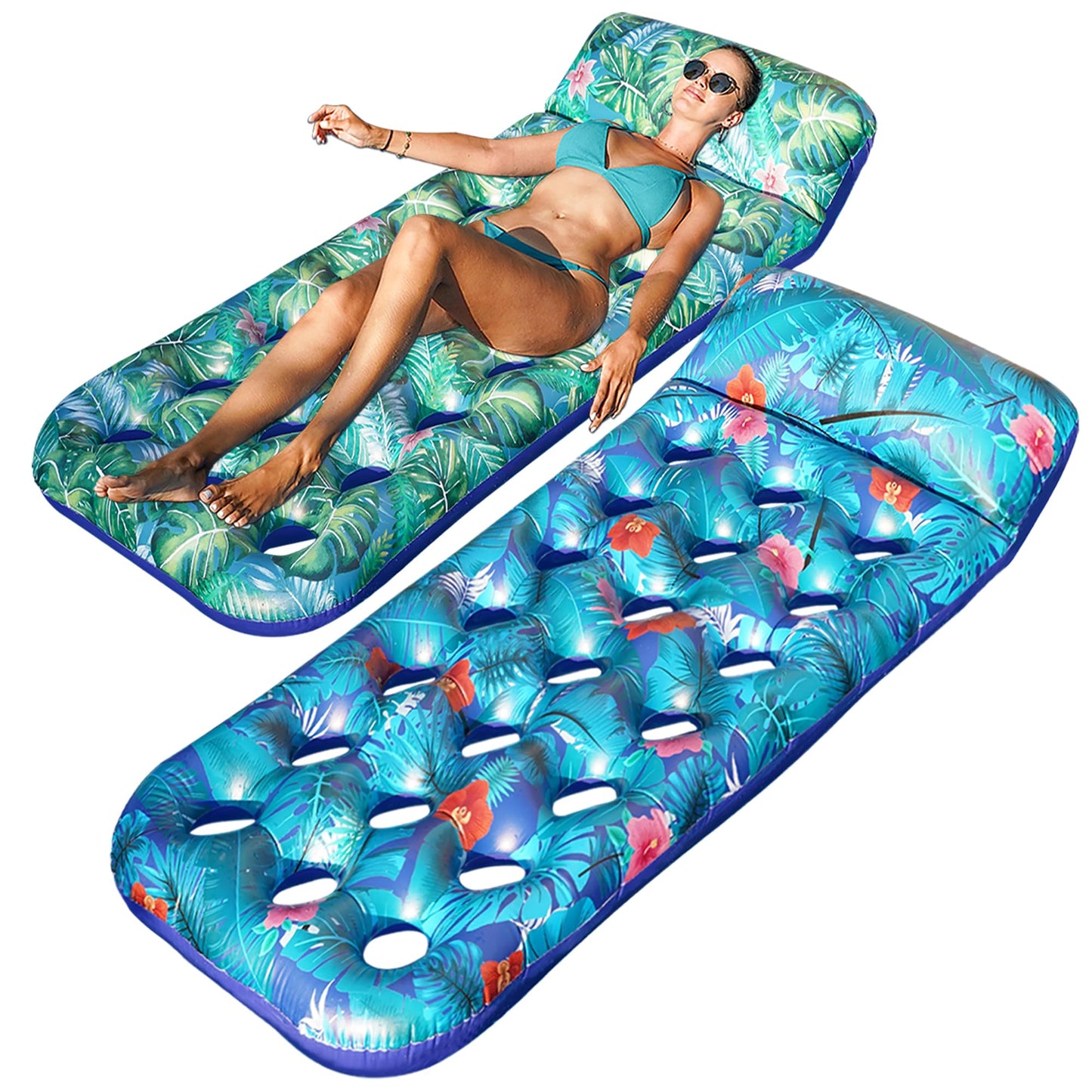 FindUWill Inflatable Pool Floats 2 Pack – XL Monstera Green & Blue