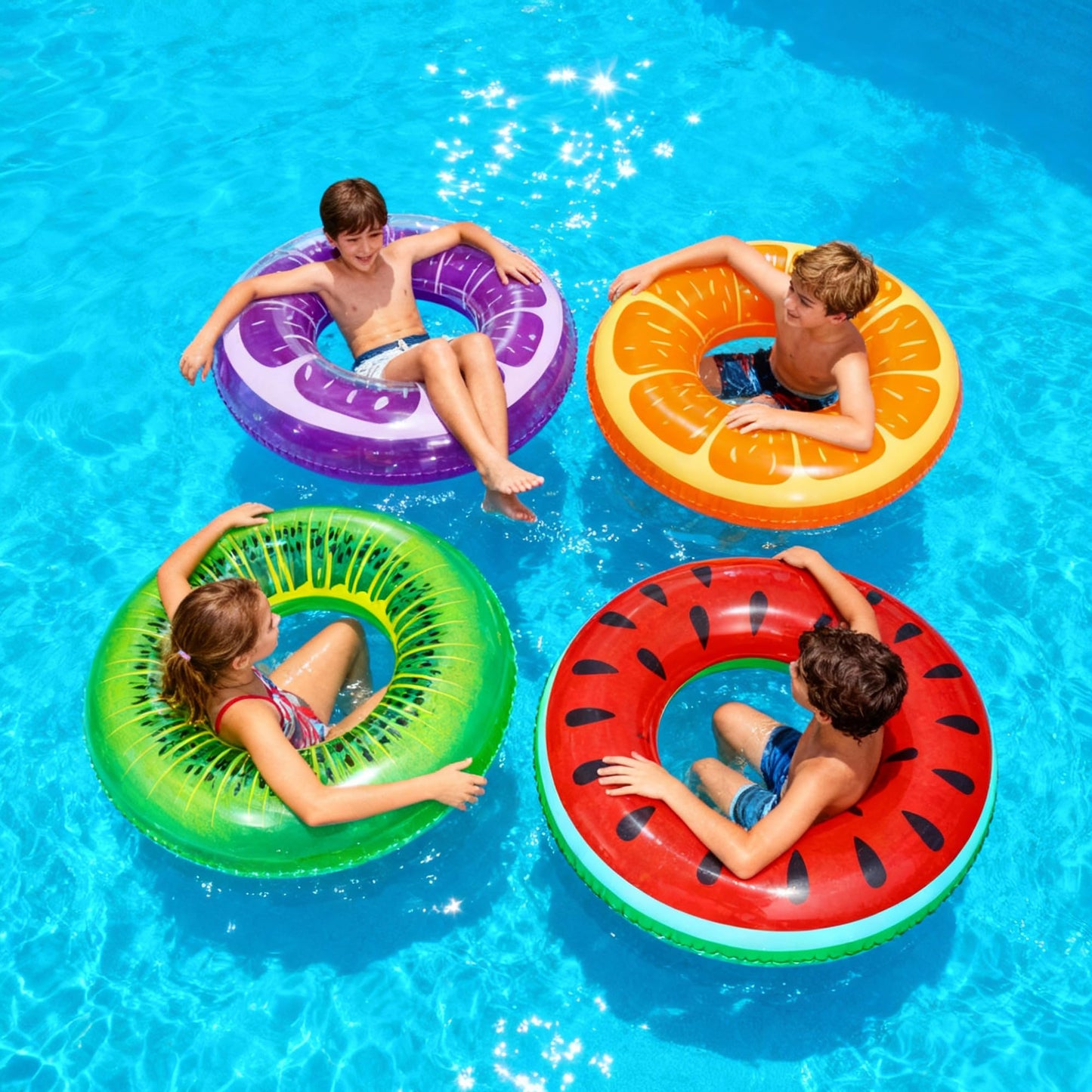 FindUWill 6 Pack Pool Floats: Fruit Tubes & 2 Beach Balls for Kids and Adults