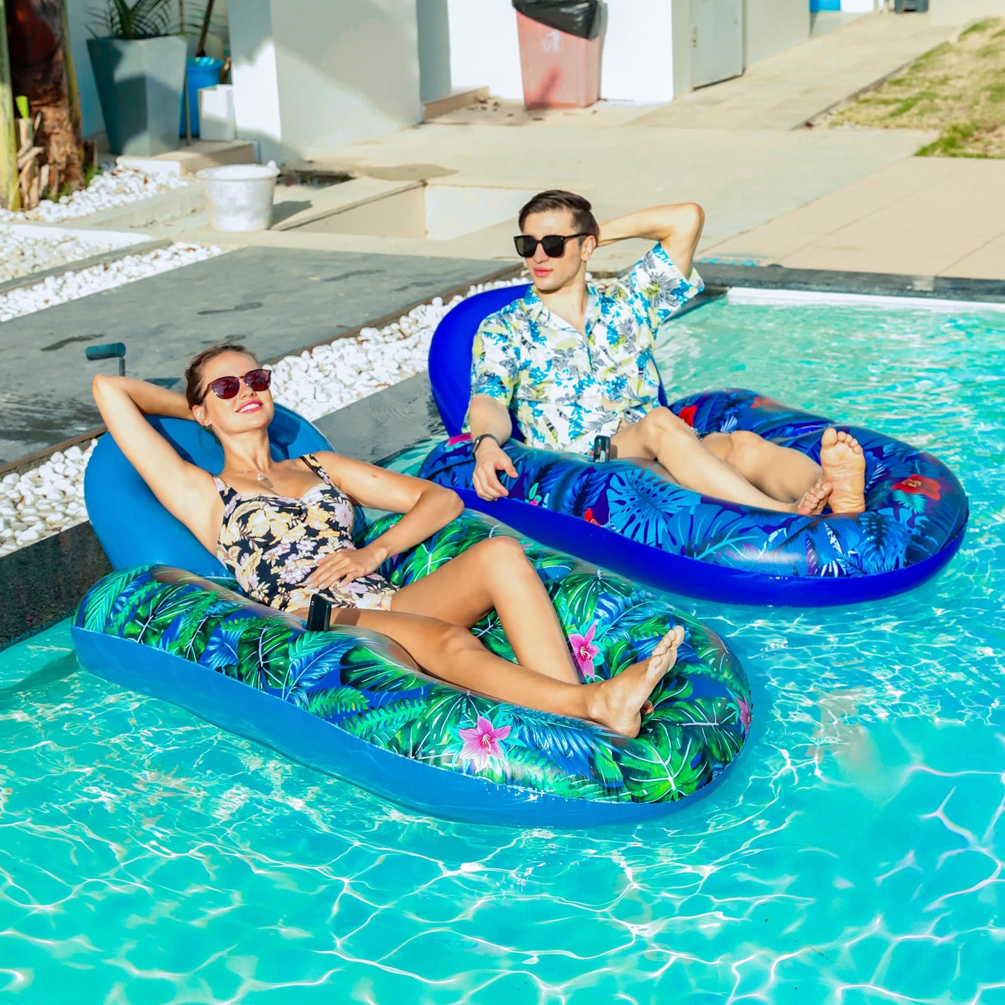 FindUWill Pool Float Chairs – 2 Pack, Large 65x42 Inch Inflatable Loungers with Cup Holder and Phone Holder