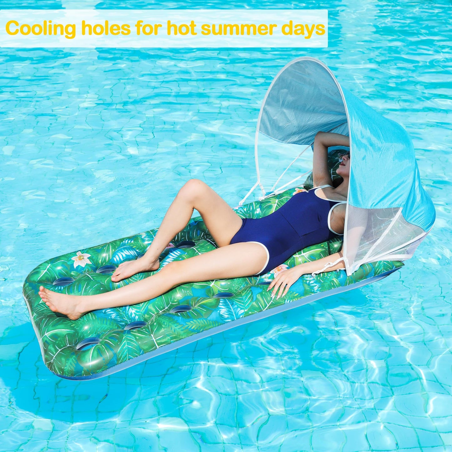 FindUWill Pool Floats with Canopy - 2 Pack Large Loungers with Shade & Headrest