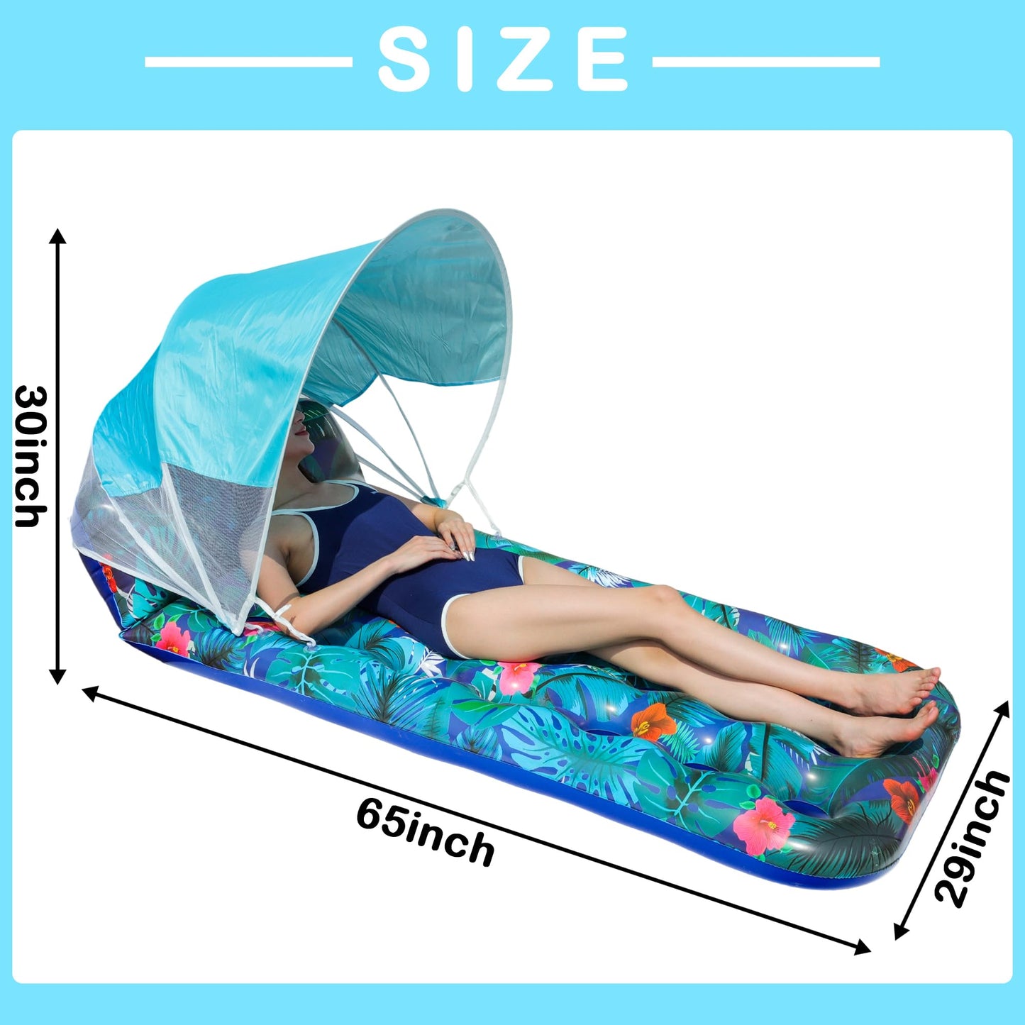 FindUWill Pool Floats with Canopy - 2 Pack Large Loungers with Shade & Headrest