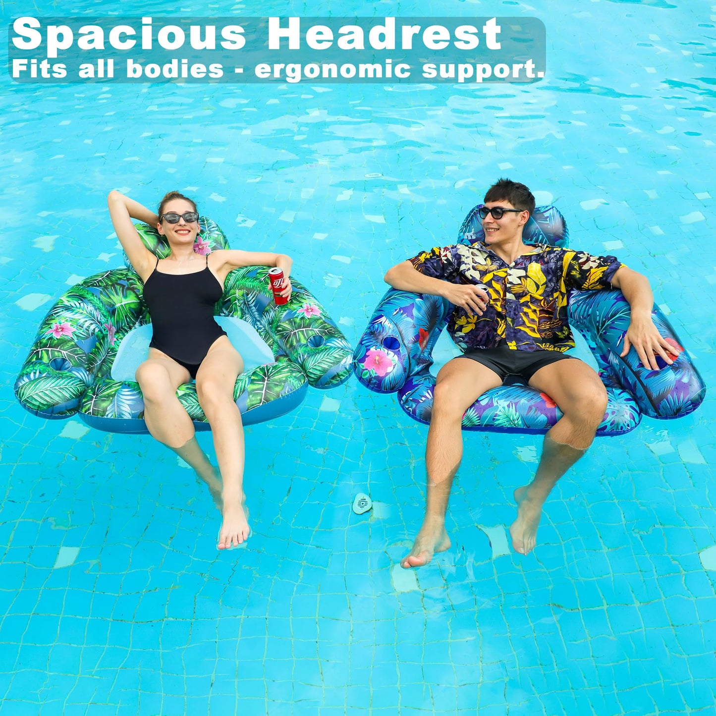 FindUWill 2 Pack Large Pool Chair Floats – Inflatable Pool Floats with Cup Holder & Headrest