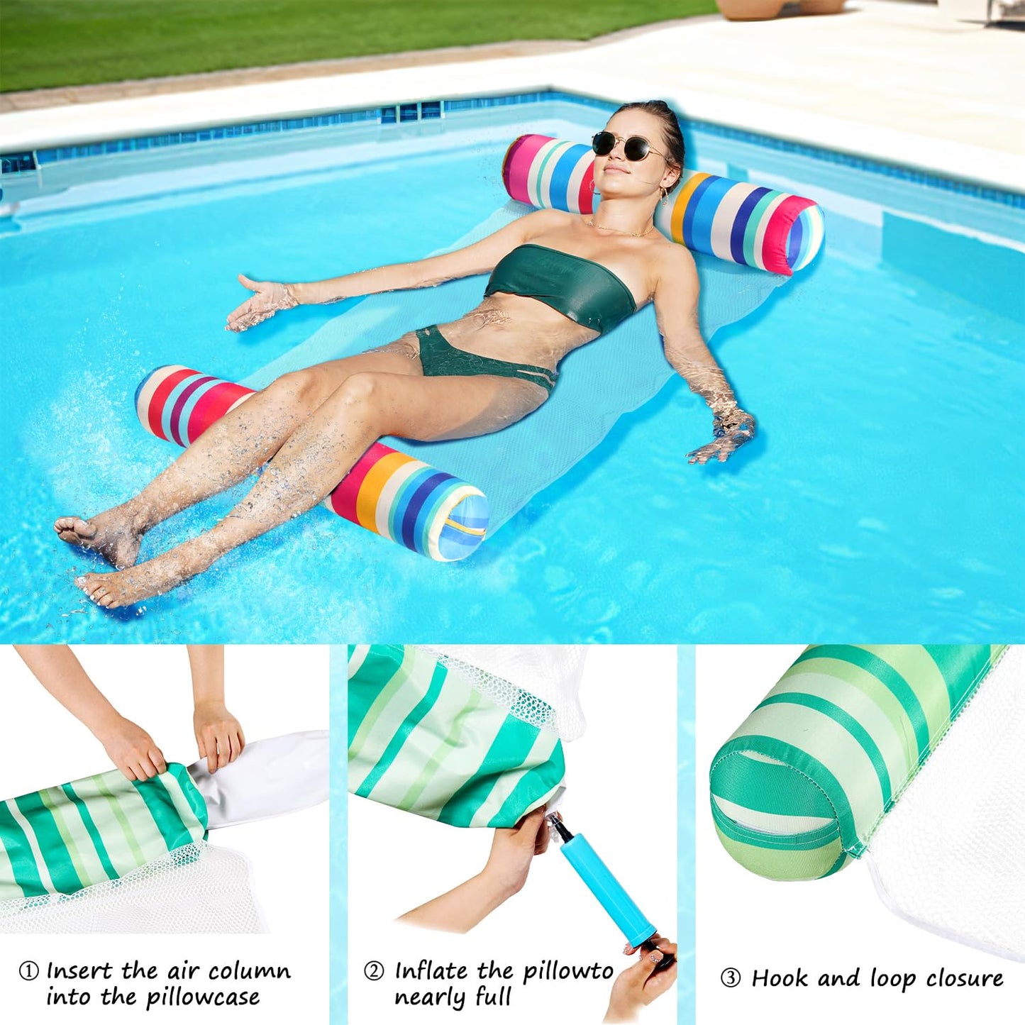 FindUWill 2 Pack XL Pool Floats Hammock – Inflatable Water Lounges 55x28