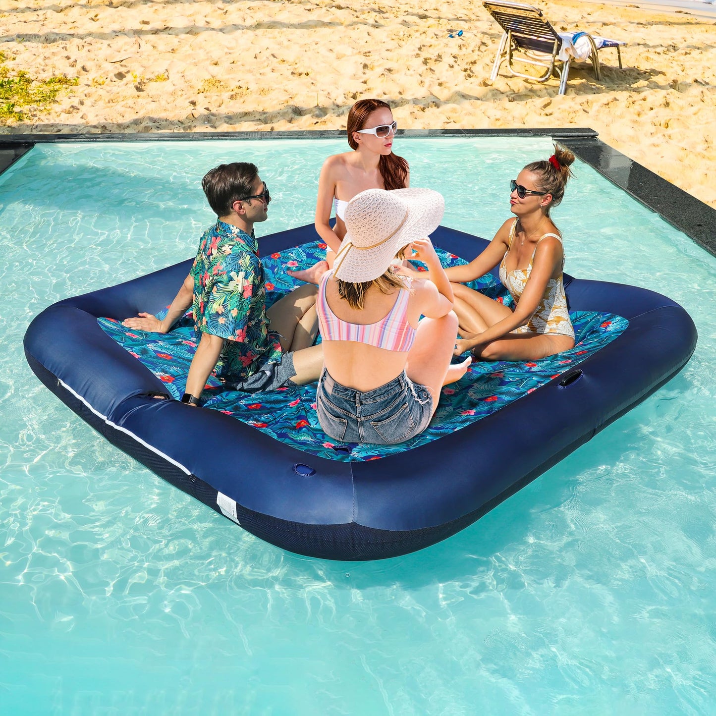 FindUWill Extra Large Pool Float – 98.5'' Fabric-Covered Lounger for 4, Family Pool & Travel