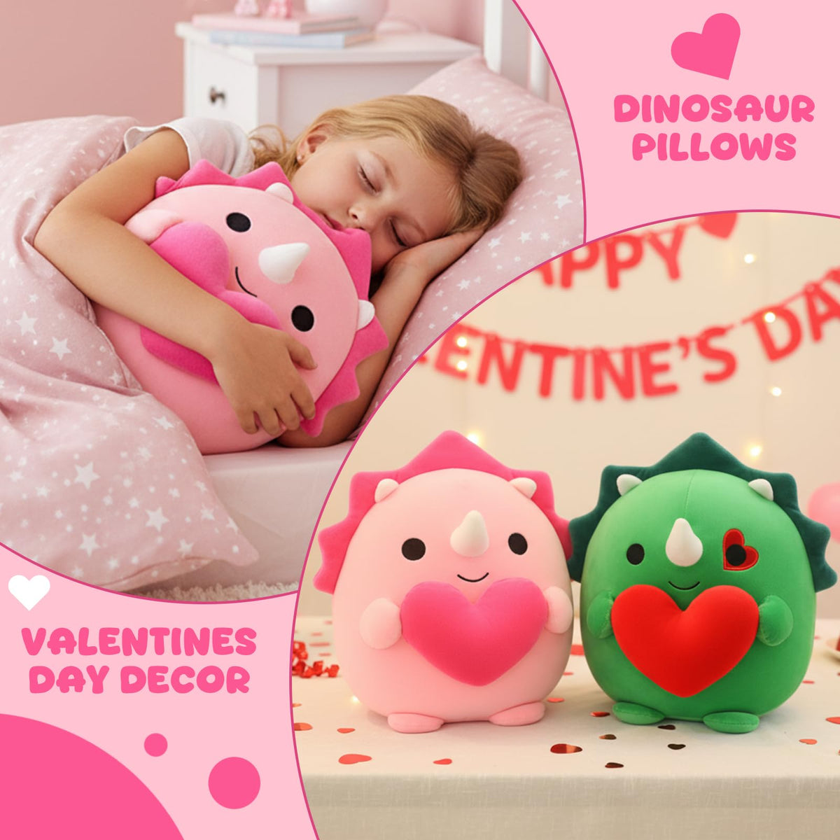 Finebee Pink Triceratops Valentine’s Day Plush – 10 Inch Dinosaur Stuffed Animal