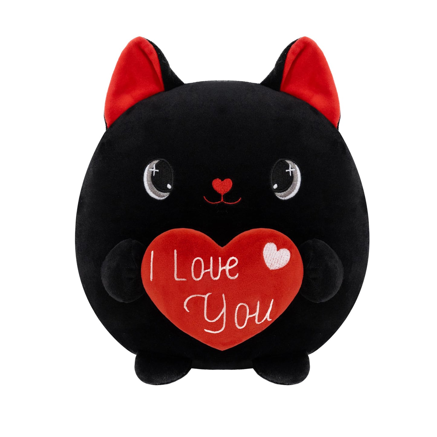 Finebee Black Cat Plush with Heart – I Love You Valentine Gift, 10-Inch