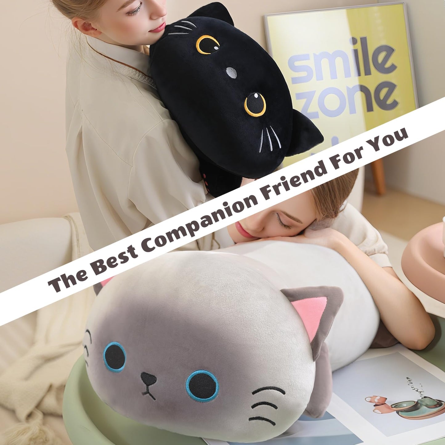 Finebee Weighted Black Cat Plush — Soft, Cuddly 13.8-Inch Weighted Plush Pillow