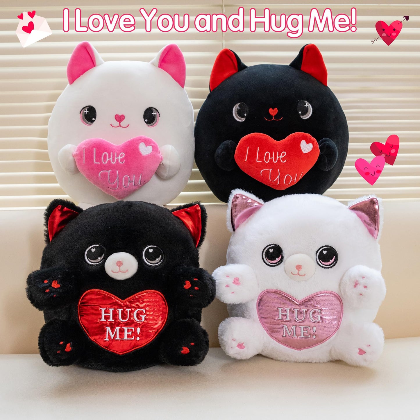 Finebee Black Cat Plush with Heart – I Love You Valentine Gift, 10-Inch