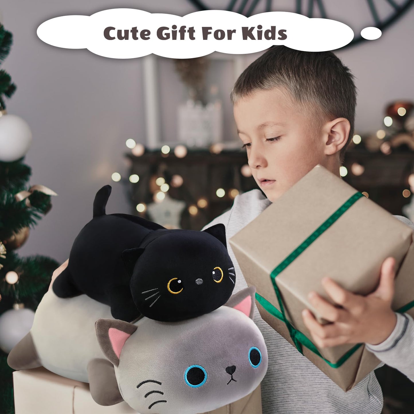 Finebee Weighted Black Cat Plush — Soft, Cuddly 13.8-Inch Weighted Plush Pillow