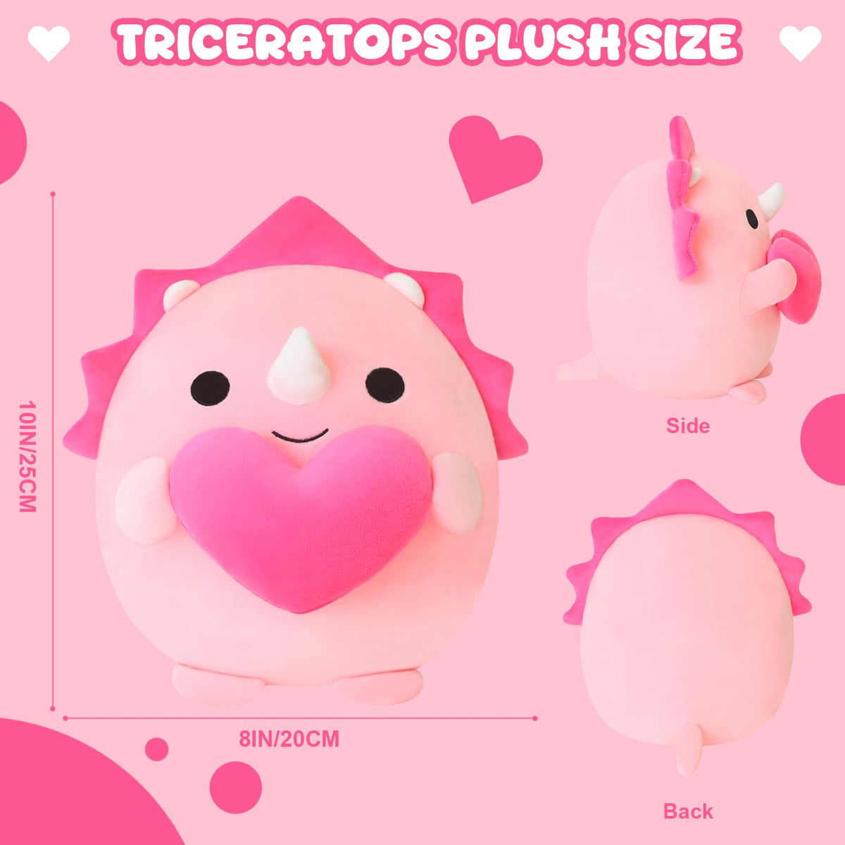 Finebee Pink Triceratops Valentine’s Day Plush – 10 Inch Dinosaur Stuffed Animal