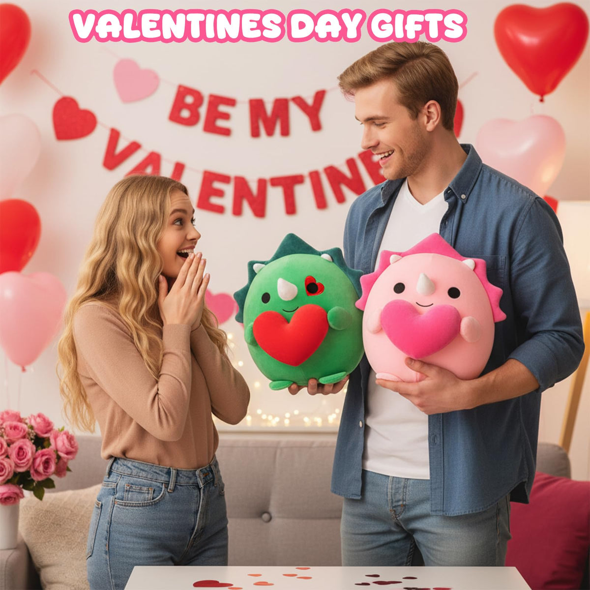 Finebee Pink Triceratops Valentine’s Day Plush – 10 Inch Dinosaur Stuffed Animal
