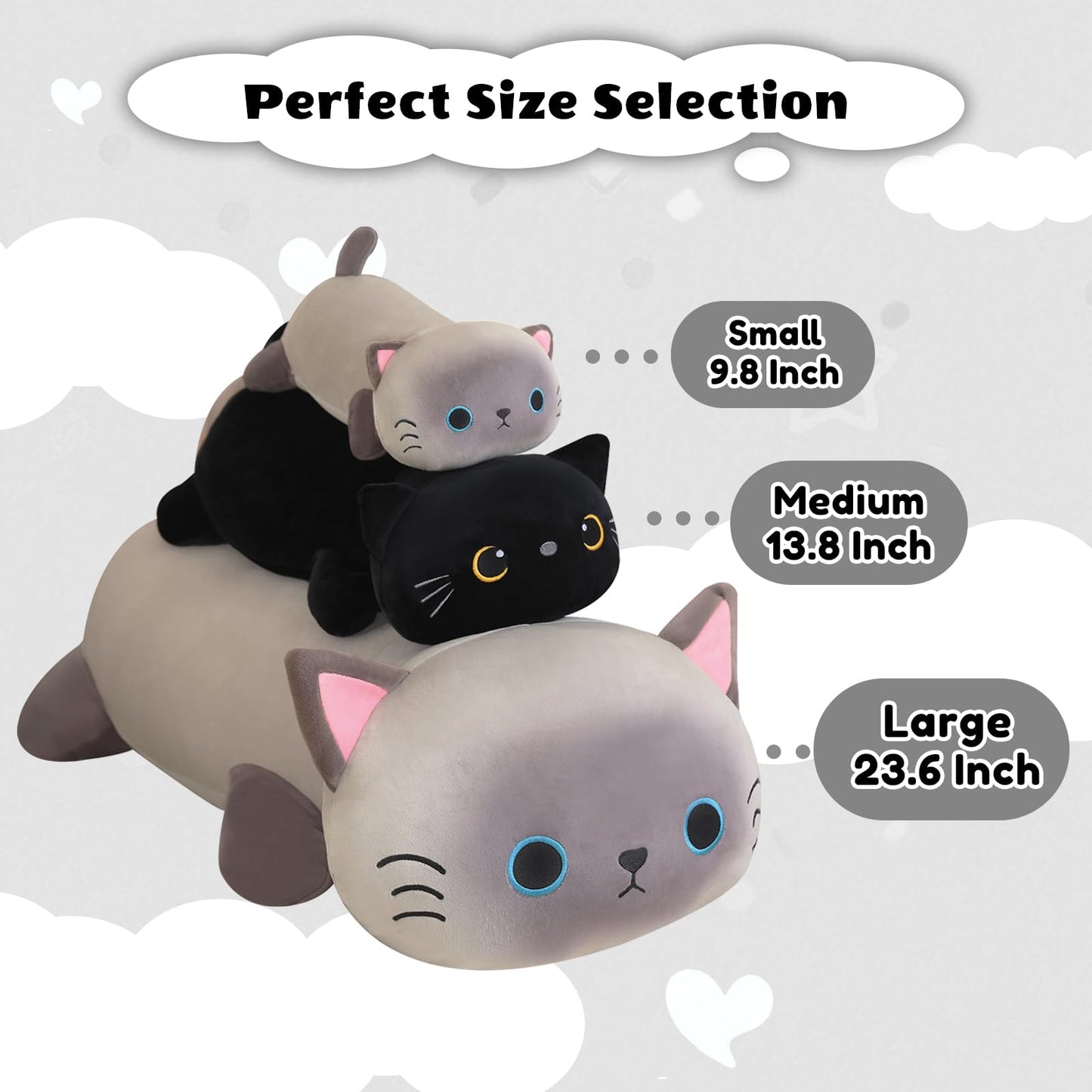 Finebee Weighted Black Cat Plush — Soft, Cuddly 13.8-Inch Weighted Plush Pillow