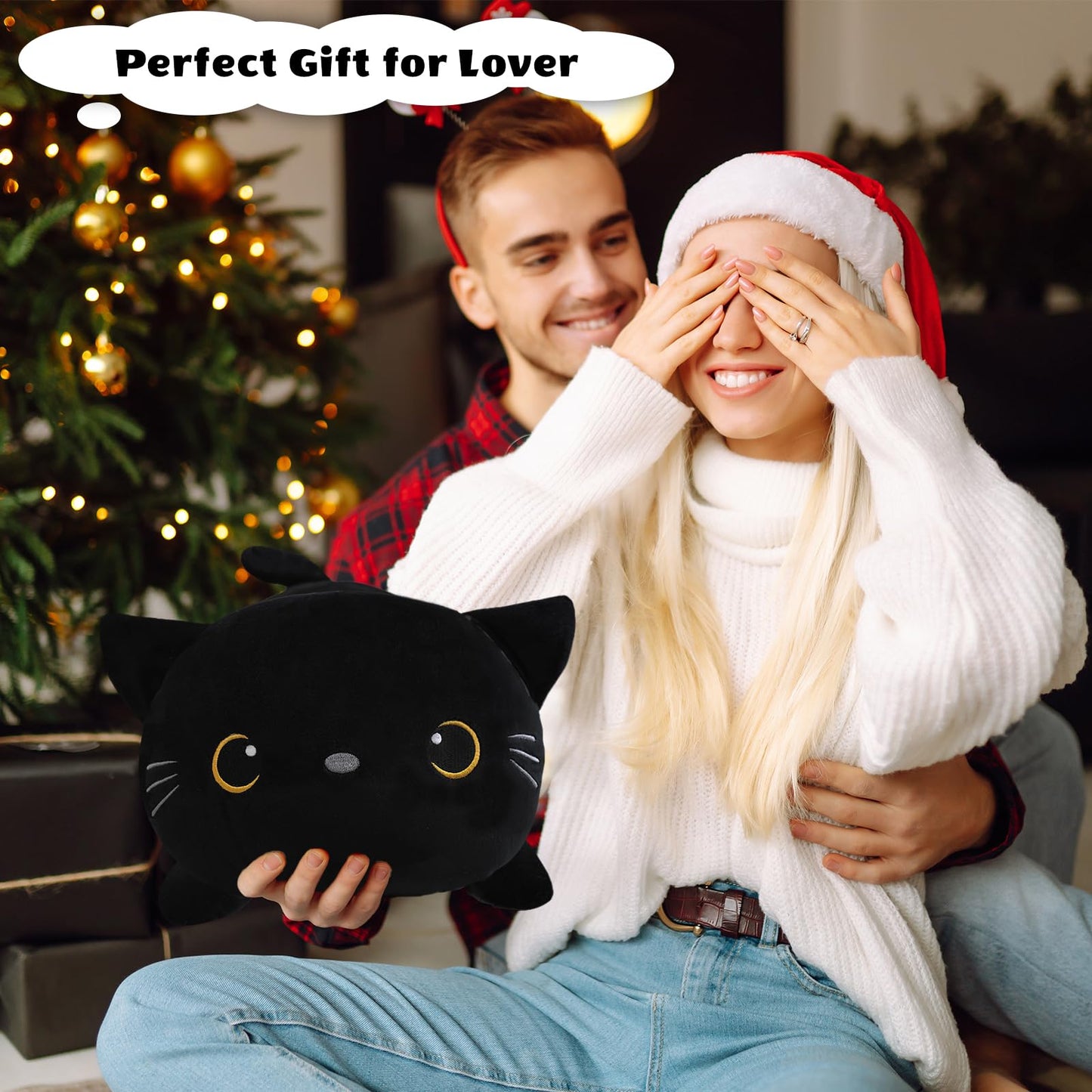 Finebee Weighted Black Cat Plush — Soft, Cuddly 13.8-Inch Weighted Plush Pillow