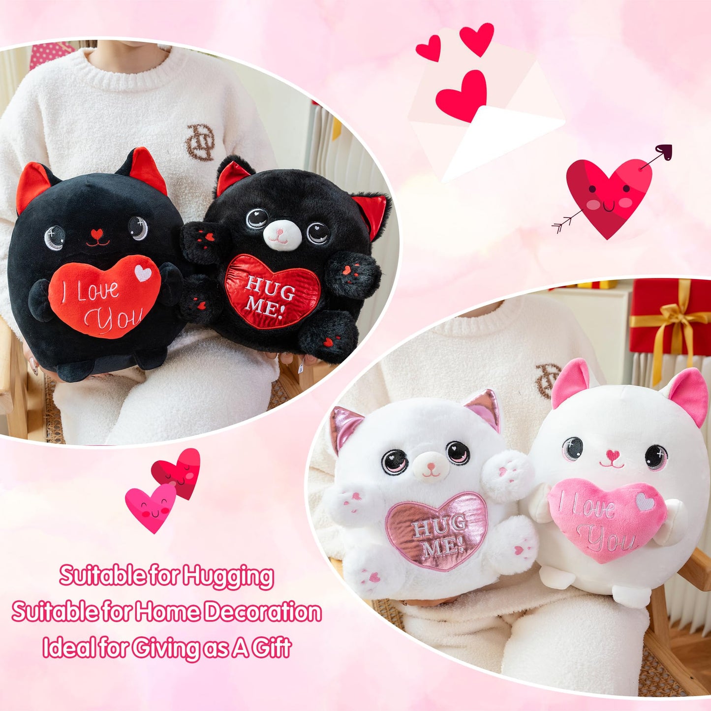 Finebee Black Cat Plush with Heart – I Love You Valentine Gift, 10-Inch