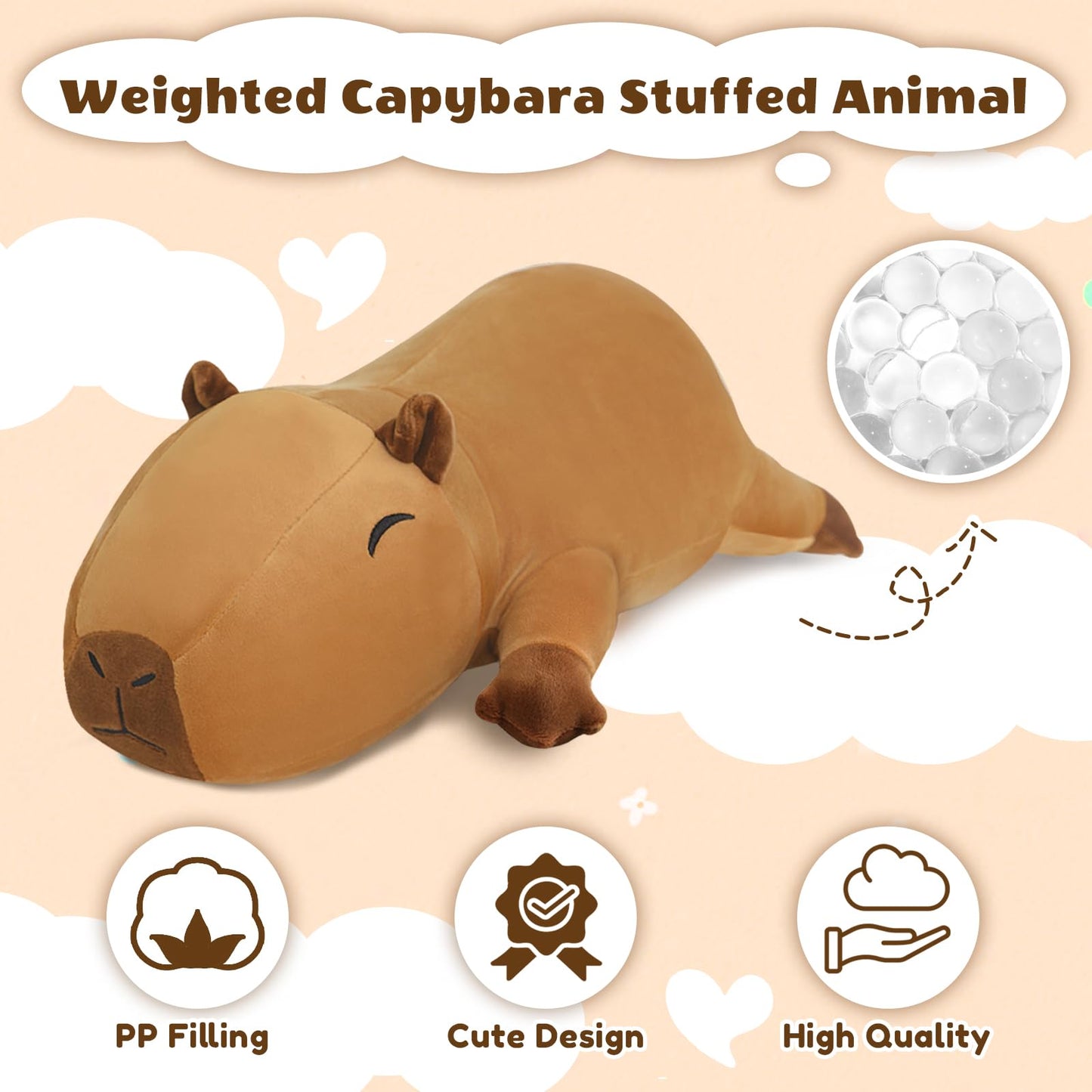Finebee Weighted Capybara Plush - 60 cm (23.6 in) Soft Weighted Stuffed Animal Pillow