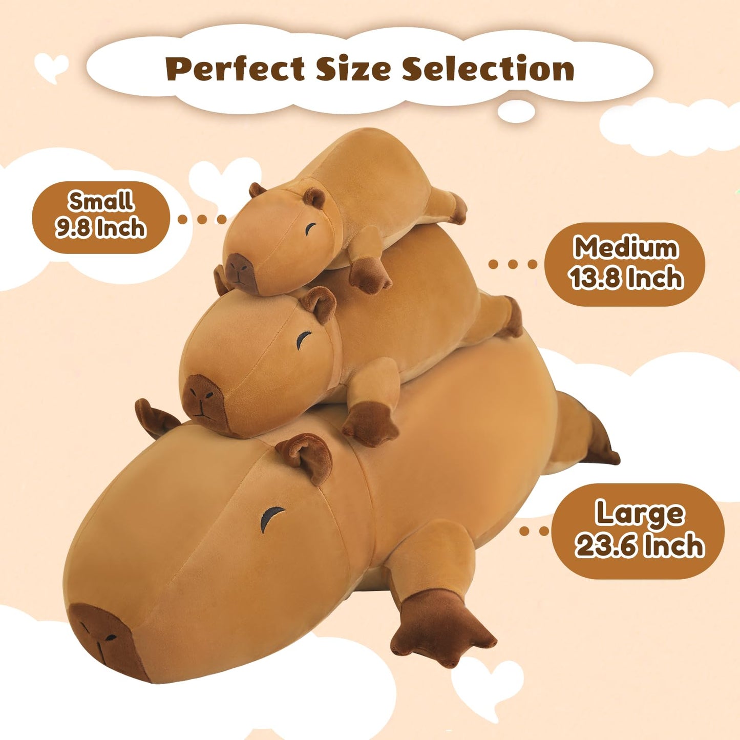 Finebee Weighted Capybara Plush - 60 cm (23.6 in) Soft Weighted Stuffed Animal Pillow
