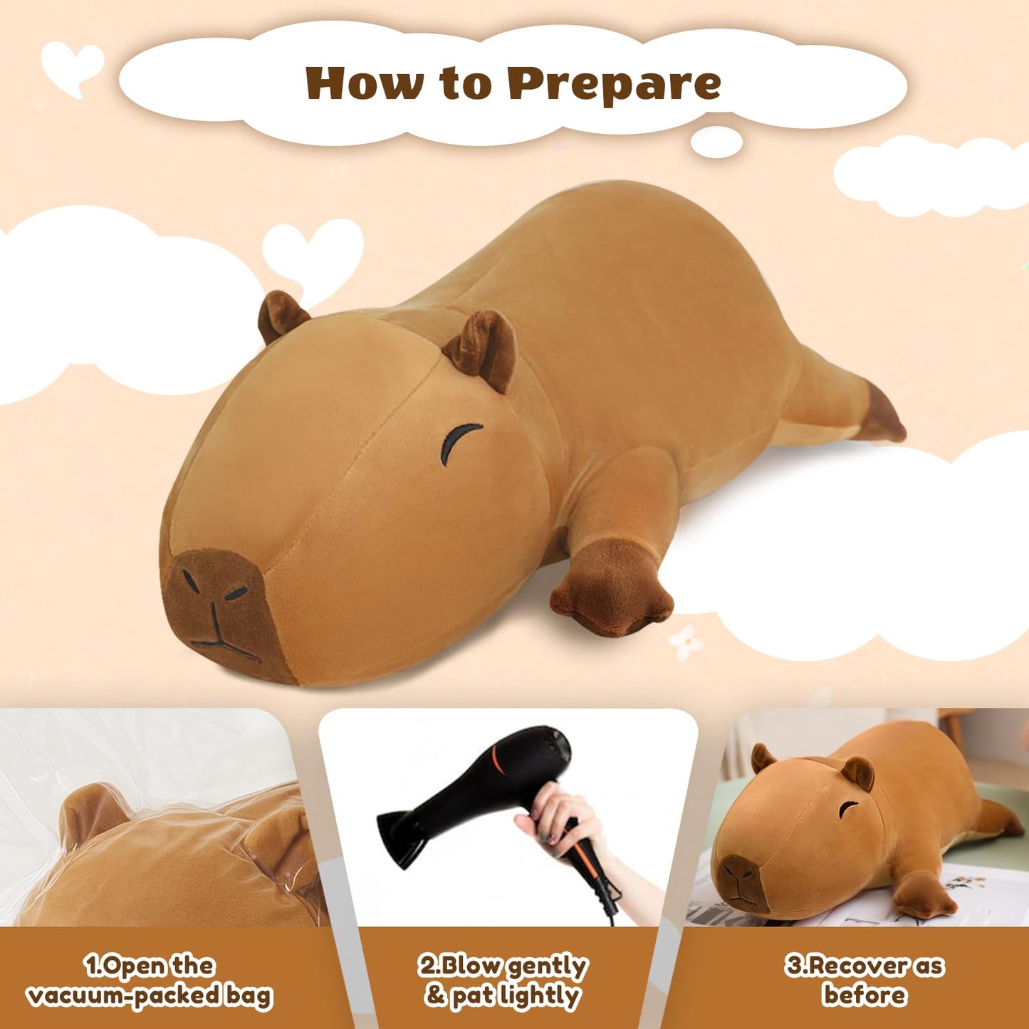 Finebee Weighted Capybara Plush - 60 cm (23.6 in) Soft Weighted Stuffed Animal Pillow