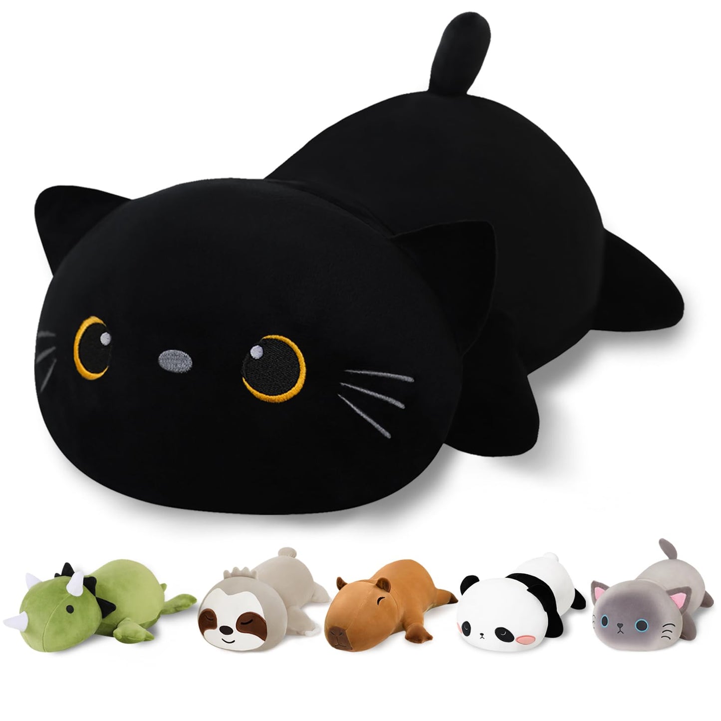 Finebee Weighted Black Cat Plush — Soft, Cuddly 13.8-Inch Weighted Plush Pillow