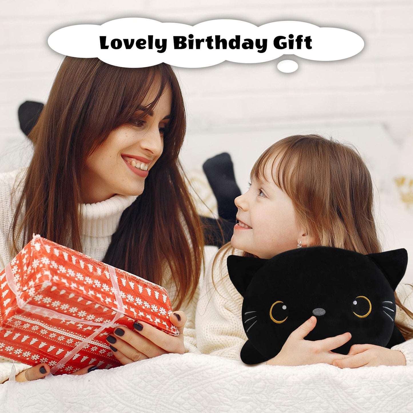 Finebee Weighted Black Cat Plush — Soft, Cuddly 13.8-Inch Weighted Plush Pillow
